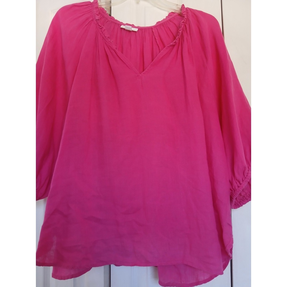 J. Jill Lovelinen Pink‎ Linen Top 3/4 Sleeve  Casual Lightweight Blouse Large